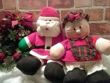 Vtg 1995 Gibson Greetings Santa Claus Mrs Claus Nylon Puffy Christmas Dolls