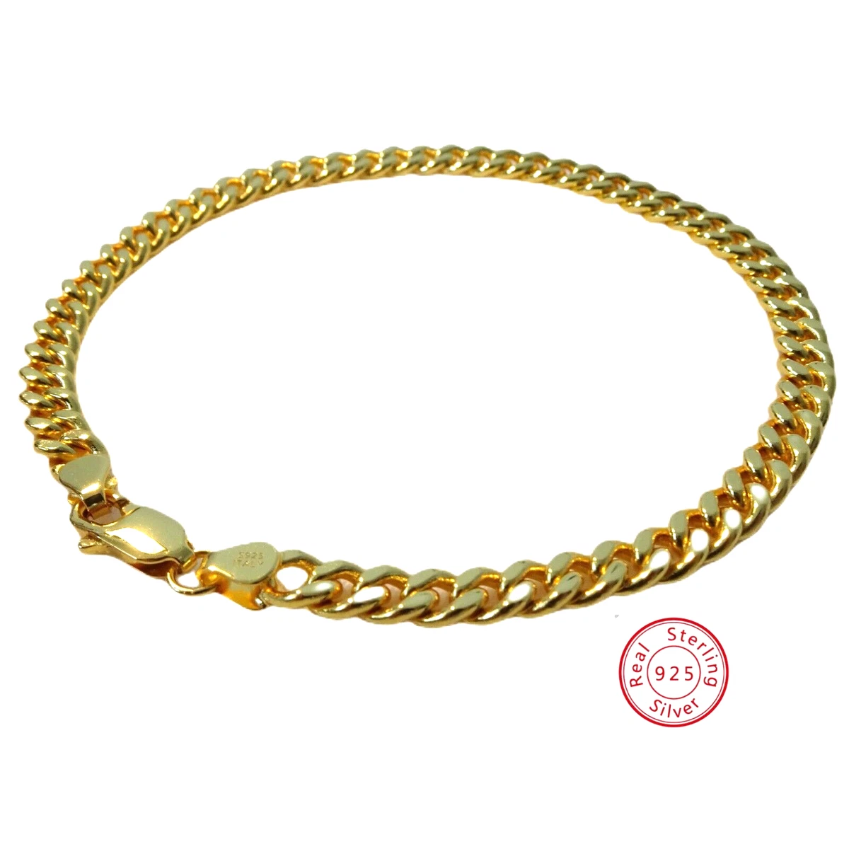 18k Gold Cuban Link Chain Bracelet Gold Curb Chain Bracelet 