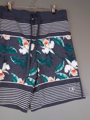 Ocean Pacific Floral Swim Trunks Shorts Men's Size Medium 32-34 Gray Drawstring - Picture 2 of 12