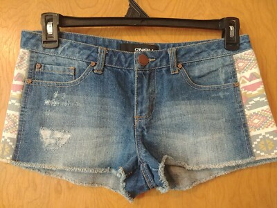 Oneill Junior size 1 Shorts Denim with side panels REALLY unique Distressed Aztc