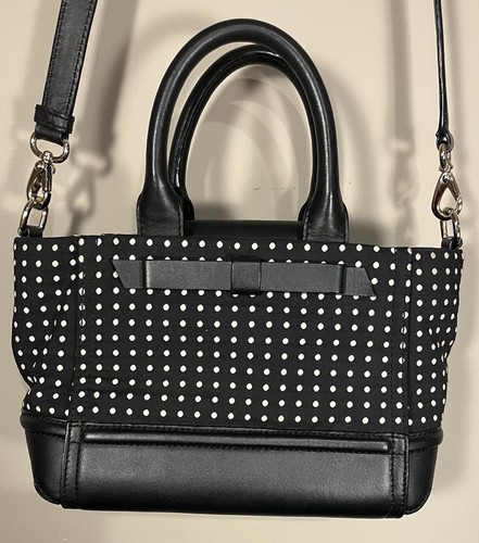 Kate Spade Shoulder Handbag Black with White Polka Dots and Black Bow - Picture 3 of 22