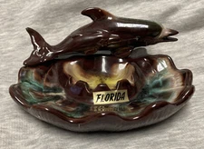 VINTAGE SOUVENIR CERAMIC FLORIDA DOLPHIN ASHTRAY SOAP DISH JAPAN