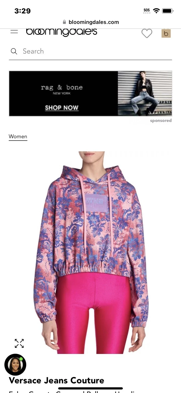 Versace Cropped Felpa con Cappuccio Donna S Vendita al Dettaglio $475