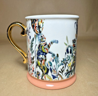 Anthropologie  Dancing Hares  Starla M Halfmann Rabbit Design Coffee Tea Cup Mug
