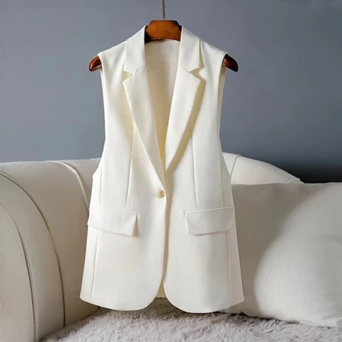 Damen Midi Blazer Weste Weste Tank Tops Mantel Jacke Cardigan Slim Fit - Bild 11 von 15