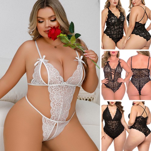 Sleepwear Underwear Womens Bodysuit Lace Babydoll Plus Size Sexy-Lingerie Set US
