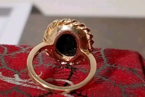 Tiny Antique Gold Fire Opal Ring Set In Black Onyx Art Deco Nouveau ? Victorian - Picture 6 of 12