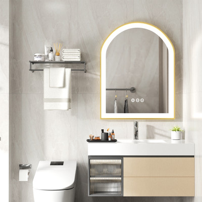 Upgrade LED Bathroom Mirror Arched Metal Frame Wall Touch Anti-fog Vanity Mirror