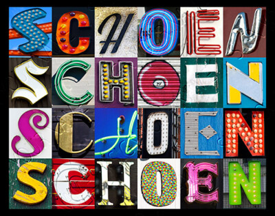 SCHOEN Name Poster featuring photos of actual sign letters
