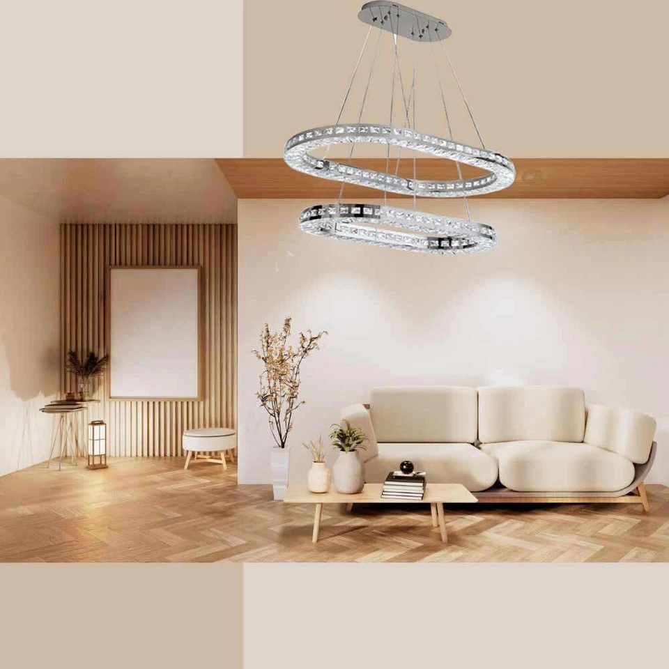 Lampadari a led 40 watt a sospensione in metallo e cristalli in acrilico 6500K - Immagine 2 di 4