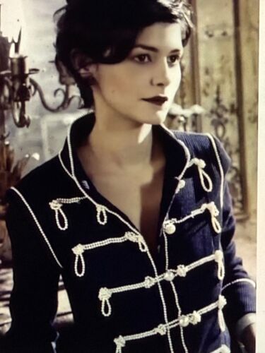 CHANEL VINTAGE 09P TWEED NAVY JACKET PEARL TRIM ECRU CUFFS CC BUTTONS FR42-40-38
