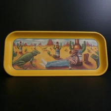 VINTAGE 1996 METAL BUDWEISER COWBOY CACTUS IGUANA DESERT THEMED SERVING TRAY