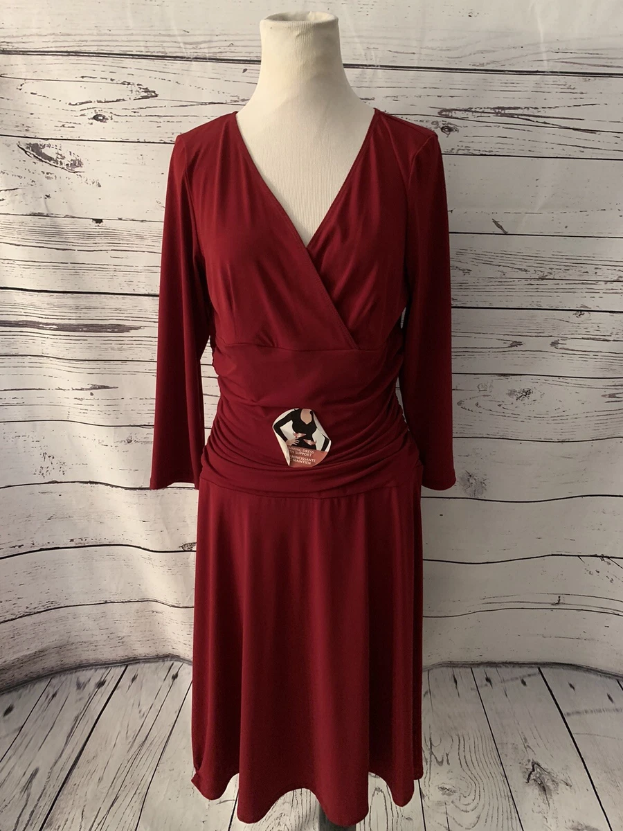 NWT Rekucci Slimming Fit-and-Flare Tummy Control Dress Sz 10 Burgundy  Holiday