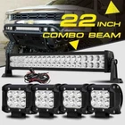 22" 280W  LED WORK LIGHT BAR +4" 18W SPOT&FLOOD COMBO 4X4WD FOR JEEP FORD