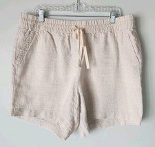 TALBOTS 100 Linen Shorts XL Casual Drawstring Elastic Waist Natural Khaki