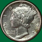 1917-S Mercury Dime Choice Almost Uncirculated AU+ Coin, Cleaning #36631