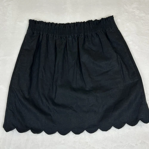 NWT J Crew Black Linen Scallop Hem Paper Bag Waist Lined Skirt Womens Size 6 NEW