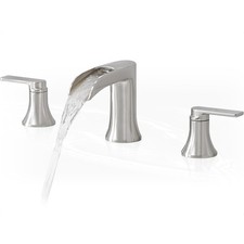 Brushed Nickel Waterfall Bathroom Faucet 3 Hole, 8-16 Inch Widespread 2 Handl...