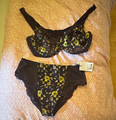 Prima Donna Malba BH-Set 90D Schwarz/Gold Blumen Spitze/Mesh Bügel verstellbar