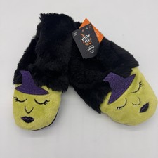 Women's Witch Embroidered Halloween Faux Fur Slipper Socks- Hyde and EEK S/M