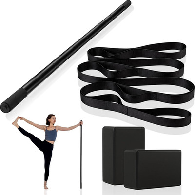 4 Pcs Adjustable Yoga Stick Set with Strap & Blocks - 60 Inch