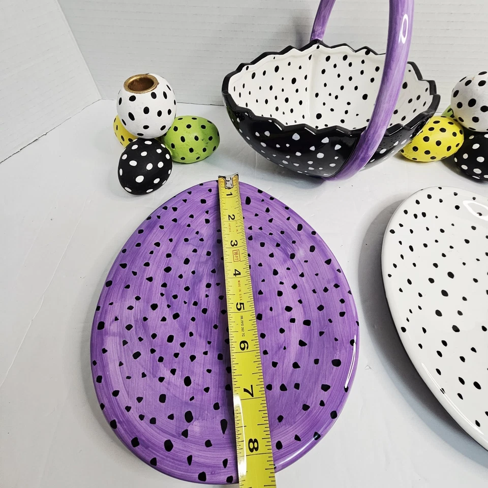 Cesta de pratos em forma de ovos salpicados preto e branco Dept 56 fazenda votiva Páscoa - Imagem 3 de 4