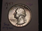 1947-S WASHINGTON QUARTER CHOICE AU BU ORIGINAL TONE POPULAR BETTER DATE