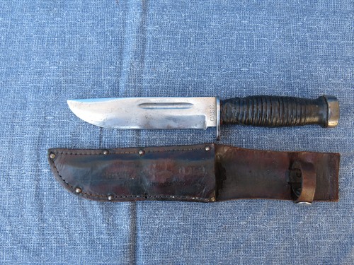 WWII US CASE 337-6Q SOUTHERN RAILWAY BRIGHT FIGHTING KNIFE w LEATHER SHEATH VG C