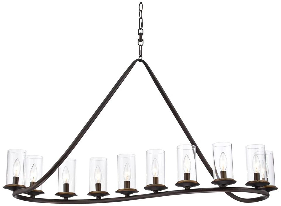 Heritage Bronze Linear Pendant Chandelier 44" Wide Rustic Glass 10-Light Fixture - Image 2 of 4