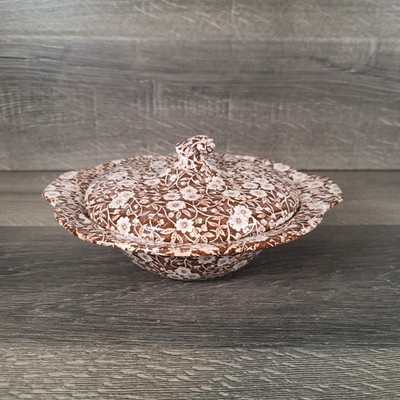 Vintage Royal Crown Staffordshire Covered Dish With Lid Brown and White