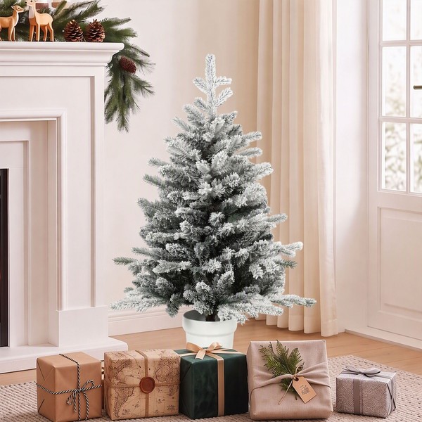 Homcom Mini 90 Cm Weihnachtsbaum Mit 296 Zweigspitzen Schnee-Effekt Topf-image