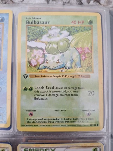 Bulbasaur 44/102 Base Set 1999 1st Edition Shadowless NM Non-Holo Pokémon TCG