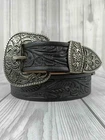 Western Cowboy Hand Tooled Leather Belt 3 Piece Engraved Buckle Set Mens