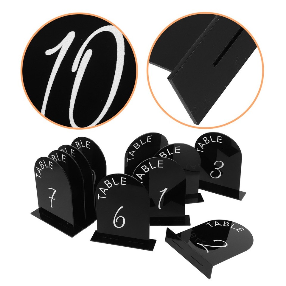 10Pcs Wedding Table Number Cards Black Acrylic Reusable Arch Signs with ...