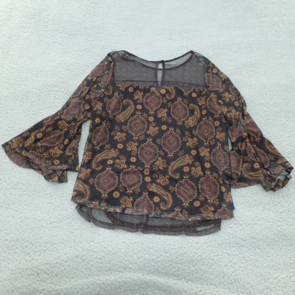 Top Boho Romántico Mujer Grande Hada Transparente Verdadero Marrón Geométrico Paisley Foto 2 de 4