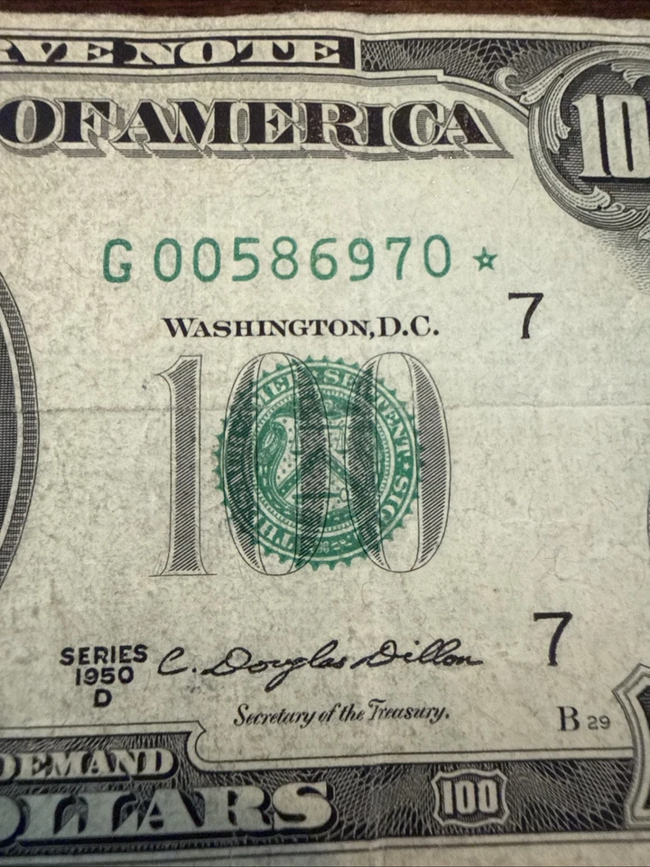 1950 D Series $100 Dollar Bill ⭐️ Star Note Off Center Cut Error Leading 0’s - Image 2 of 4