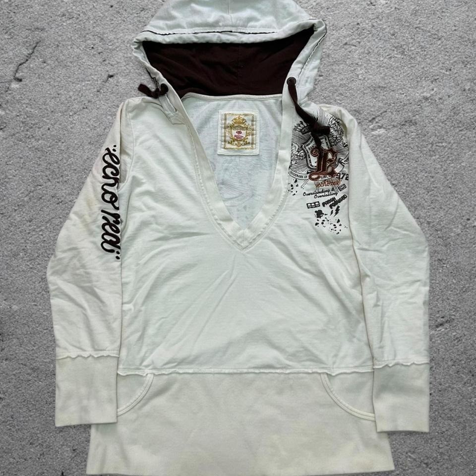 Y2K Ecko Red Womens Cream Tunic Back Graphic Pullover Hoodie