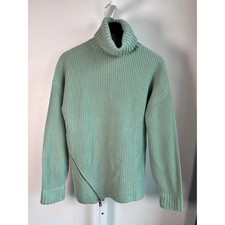 Tibi 100 Cashmere Mint Turtleneck Sweater XS Asym Zip