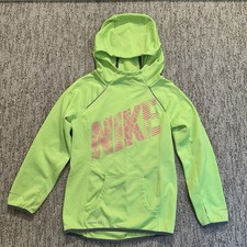 Nike Girl's Epic Flash Therma-FIT Long Sleeve Hoodie Neon Green Pink Medium