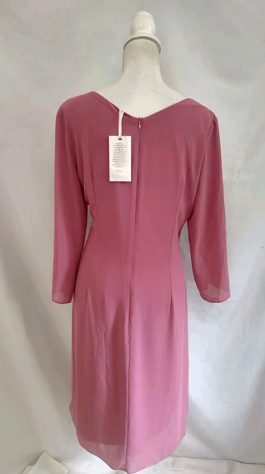 NWT Grace Karin Dress Pink Rose Chiffon Split Sleeve V Back Shift Fully Lined 12 - Image 4 of 4