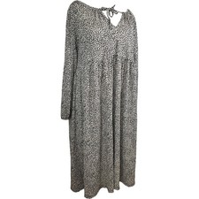 Yours UK 20 Leopard Print Midi Dress V Neck Tie Neck Long Sleeve Plus Size