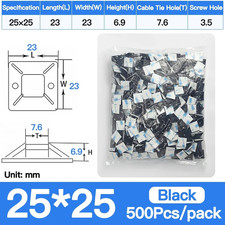 250/500/1000Pcs Self-Adhesive Cable Tie Mounts PA66 Nylon Zip Tie Holder with 3M