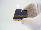 Working Vintage Gucci Gas Lighter Sherry Line GG Logo Blue Gold