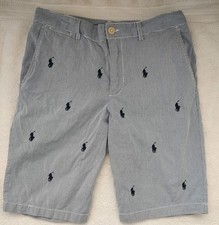 Polo Ralph Lauren Shorts Boys 16 Blue Striped All Over Pony Print Embroidered