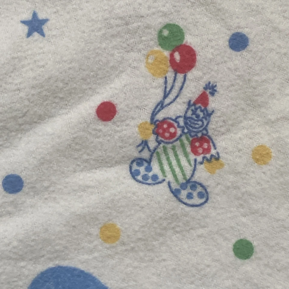 Manta de franela de colección de la década de 1990 para cuna payasos osos jirafas tren Foto 4 de 4