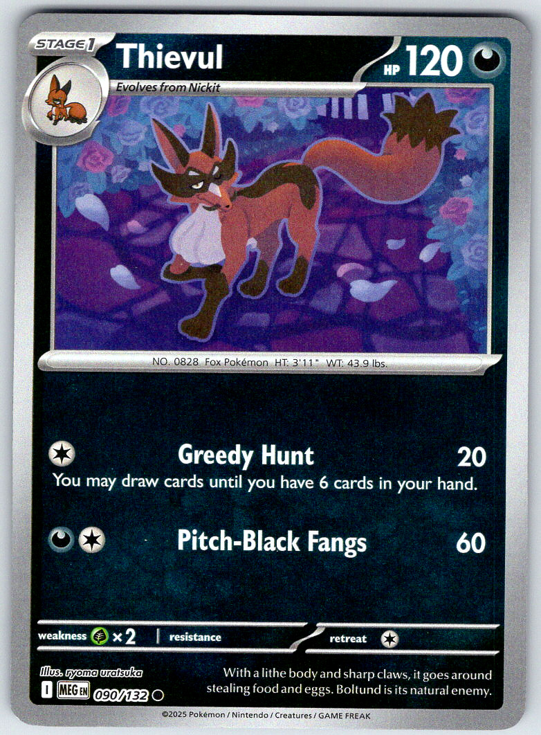 Thievul 090/132 ME01: Mega Evolution Common Reverse Holo 2025 NM