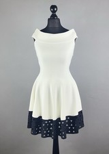 Rare Vintage ALEXANDER McQUEEN Black White Off Shoulder Fit Flare Dress Size S