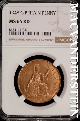Great Britain: 1948 One Penny - NGC MS 65 RD - Brilliant Uncirculated  #SLi342