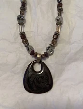 Estate Lovely Brown Pendant Necklace with beads and rope chain.