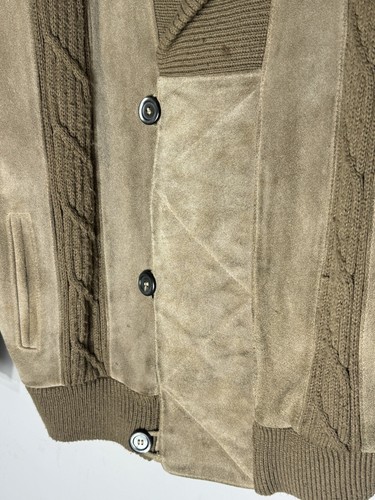 Canda Vintage Men's Cowhide Suede Leather Knit Jacket Brown Size Large C&a Rare - Picture 4 of 8